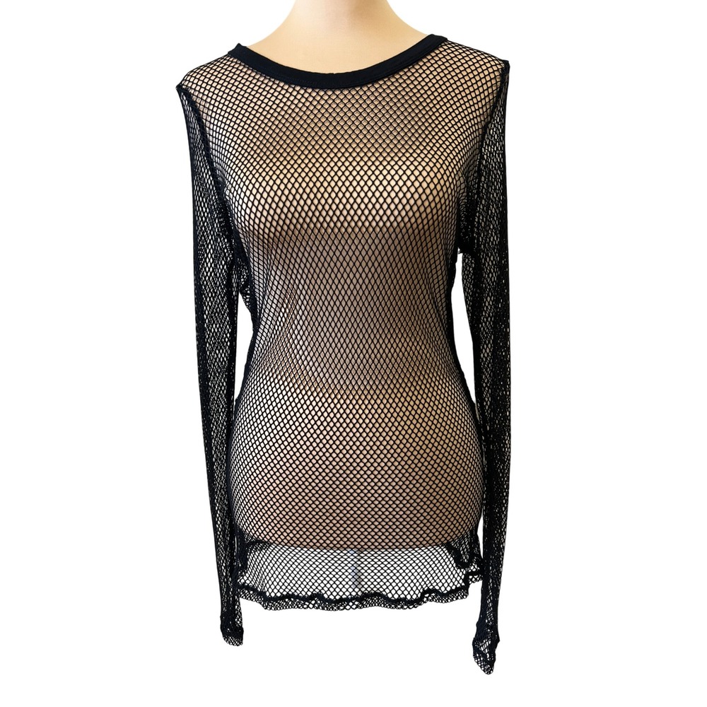 Midnight Hour Fishnet Top Size XL Black Sheer Mesh Goth Alt Dark Fairy Grunge